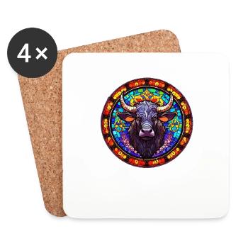 Conception de vache en mosaïque de verre - Art unique de la vache - Dessous de verre (lot de 4) - blanc - Devant
