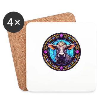 Cow Lover Fashion - Artisan Cow Stained Glass Desi - Coasters (set of 4) - white - Front