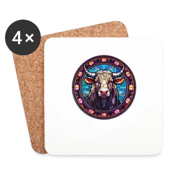 Art du vitrail - Vache colorée élégante - Dessous de verre (lot de 4) - blanc - Devant