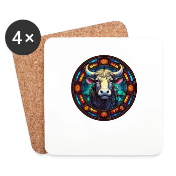 Conception de vitraux - Vache en vitrail Patter - Dessous de verre (lot de 4) - blanc - Devant