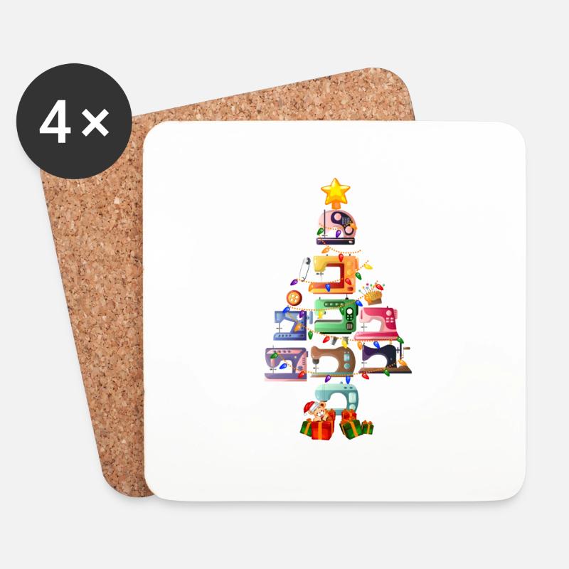 Funny Sewing Machine Weihnachtsbaum stricken Sew - Untersetzer (4er-Set) - Weiß
