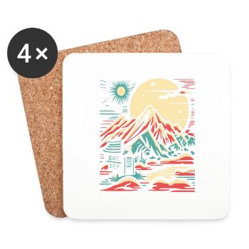 Japanische Berglandschaft und Tempel - Untersetzer (4er-Set) - Weiß - Vorne
