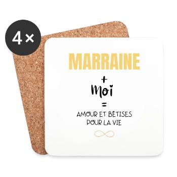 Marraine et moi amour et bêtises pour la vie - Dessous de verre (lot de 4) - blanc - Devant