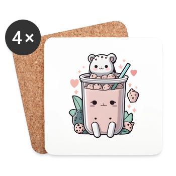 Bubble Tea mit süßem Bären - Untersetzer (4er-Set) - Weiß - Vorne