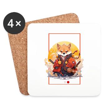 Asia Corki Japanese Samurai Samurai - Coasters (set of 4) - white - Front