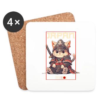 Asia Cat Japanese Samurai Samurai - Coasters (set of 4) - white - Front