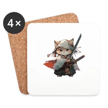 Asia Cat Japanese Samurai Samurai - Coasters (set of 4) - white - Front