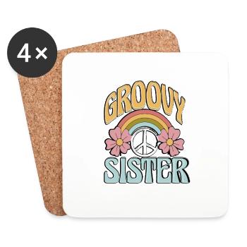 Groovy Sister for Retro Hippie Women Girls - Coasters (set of 4) - white - Front