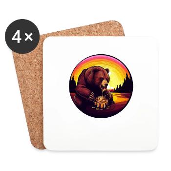 Bear with honey and honeycomb in sunset - - Coasters (set of 4) - white - Front