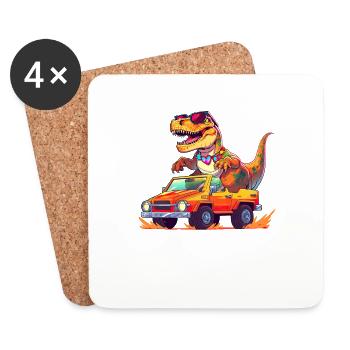 T-Rex conduit un camion monstre - Dessous de verre (lot de 4) - blanc - Devant
