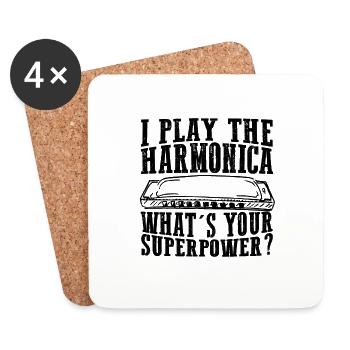 Mundharmonika Instrument und Mundharmonika - Untersetzer (4er-Set) - Weiß - Vorne
