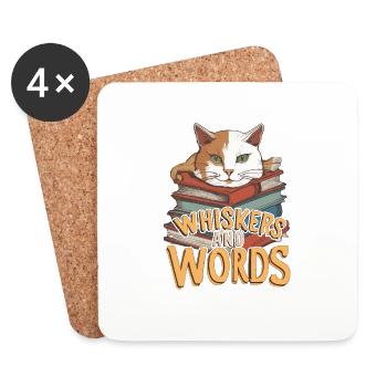 Whiskers and Words': Where curiosity about cosiness - Coasters (set of 4) - white - Front
