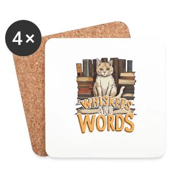 Whiskers and Words': Where curiosity about cosiness - Coasters (set of 4) - white - Front