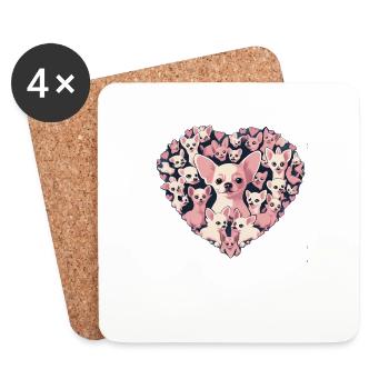 Chihuahua - Chien Mignon Chiot Cœurs Rose Girly - Dessous de verre (lot de 4) - blanc - Devant