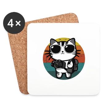 Cat with sunglasses going on a trip - Coasters (set of 4) - white - Front