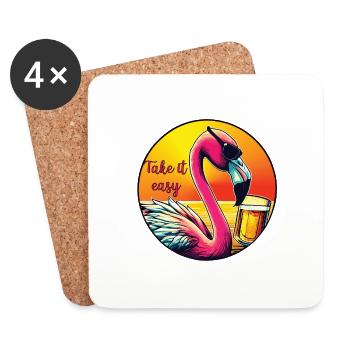 Flamingo with beer Take it easy - Coasters (set of 4) - white - Front