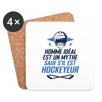 Homme idéal est un mythe sauf s'il est Hockeyeur - Dessous de verre (lot de 4) - blanc - Devant