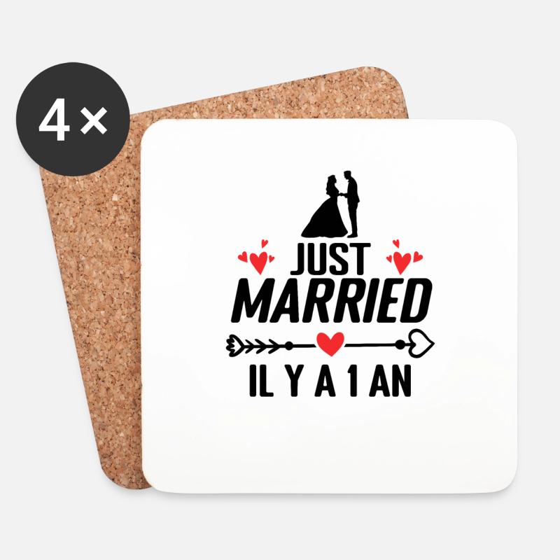 Baumwolle Hochzeitsgeschenk Hochzeitstag 1 Jahr - Untersetzer (4er-Set) - Weiß