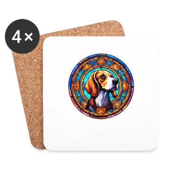 Funny Mosaic Art - Stained Glass Art Beagle - Dessous de verre (lot de 4) - blanc - Devant