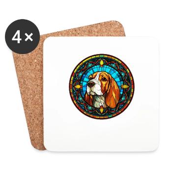 Drôle d’amateur de Beagle avec style artisanal - Stained Gl - Dessous de verre (lot de 4) - blanc - Devant