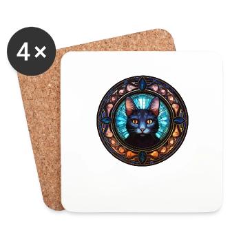 Einzigartiges Holy Cat Art Design - Glasmalerei - Untersetzer (4er-Set) - Weiß - Vorne