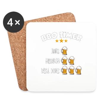 Minuterie BBQ - Rare, Moyenne, Bien faite, Bière - Dessous de verre (lot de 4) - blanc - Devant