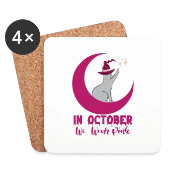 In October We Wear Pink Cat Breast Cancer Awarenes - Coasters (set of 4) - white - Front
