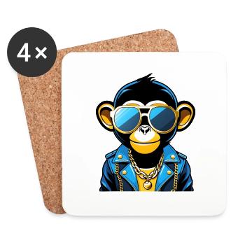 Singe avec des lunettes de soleil - Dessous de verre (lot de 4) - blanc - Devant