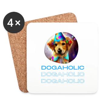 Dogaholic T-shirt Statement Tshirt für Hundefans - Untersetzer (4er-Set) - Weiß - Vorne