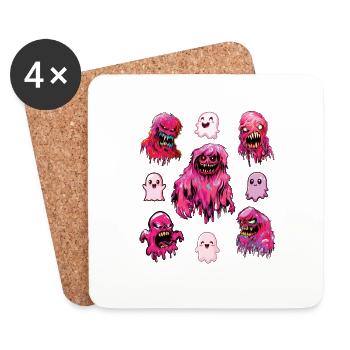 Scary and cute pink ghosts - Coasters (set of 4) - white - Front