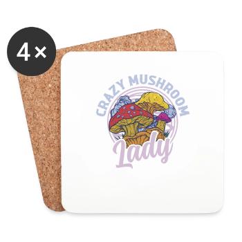 Crazy Mushroom Lady Fungus Mycologist - Coasters (set of 4) - white - Front