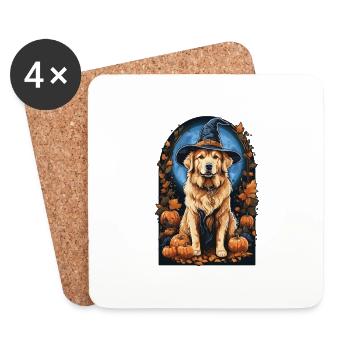 Golden Retriever with Witch Hat Halloween Golden - Coasters (set of 4) - white - Front