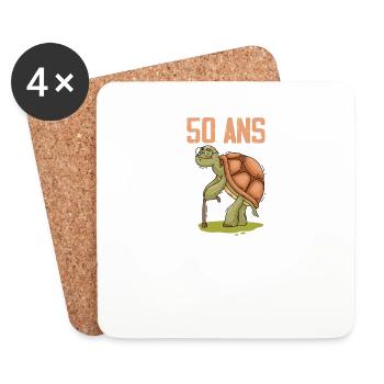 50 ans tortue anniversaire doucement vite ralenti - Dessous de verre (lot de 4) - blanc - Devant