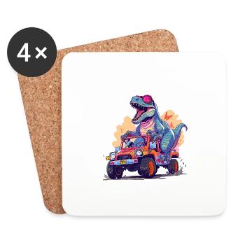 T-Rex Drives Monster Truck I'm 6th Birthday - Coasters (set of 4) - white - Front