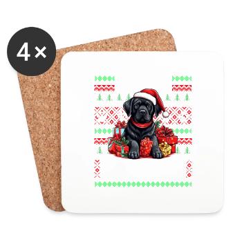 Lustiges schwarzes Labrador-Hunde-Weihnachtsdesign - Fröhlich - Untersetzer (4er-Set) - Weiß - Vorne