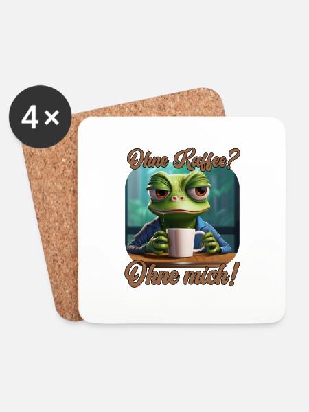 Lustiger Frosch mit Spruch: Ohne Kaffee Ohne mich - Untersetzer (4er-Set) - Weiß