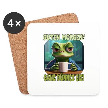 Lustiger Frosch mit Spruch, Guten Morgen ganz dünn - Untersetzer (4er-Set) - Weiß - Vorne