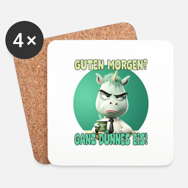 lustiges Einhorn mit Kaffee und Spruch - Untersetzer (4er-Set) - Weiß
