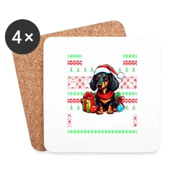 Dackel Hund Lustige Weihnachten Hässlicher Pullover - Untersetzer (4er-Set) - Weiß - Vorne