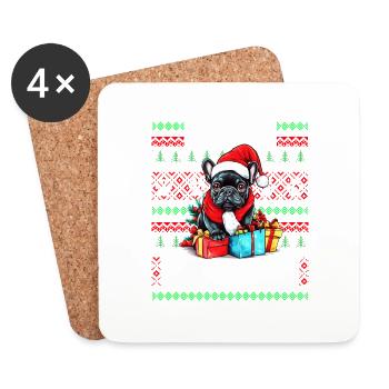 Pull de Noël moche Chien bouledogue Français - Chien Ch - Dessous de verre (lot de 4) - blanc - Devant