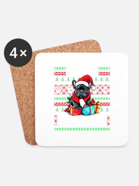 Hässlicher Weihnachtspullover Französische Bulldogge Hund - Dog Ch - Untersetzer (4er-Set) - Weiß