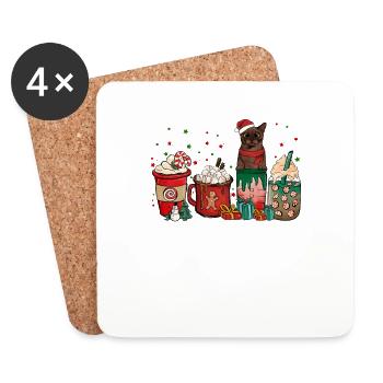 Tasses à café birmanes Santa Cat - Dessous de verre (lot de 4) - blanc - Devant