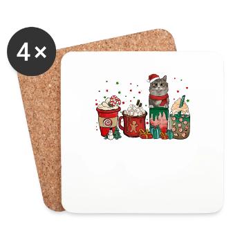 Scottish Fold Coffee Coffee Cups Santa Cat - Dessous de verre (lot de 4) - blanc - Devant