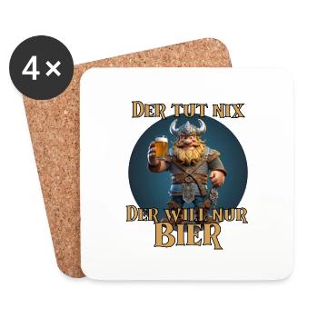 Lustiger Wikinger, er tut nix, der will nur bier - Untersetzer (4er-Set) - Weiß - Vorne