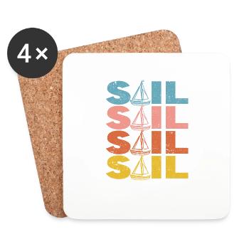 Sail Retro Vintage Sailing Silhouette Sailor Boat - Dessous de verre (lot de 4) - blanc - Devant