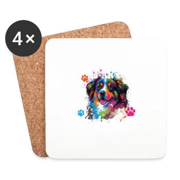 Australian Shepherd Pop Art & Dog Lover & Splash - Coasters (set of 4) - white - Front