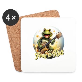 Lustiger Frosch mit E-Gitarre und Spruch - Untersetzer (4er-Set) - Weiß - Vorne