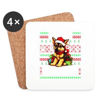 Mignon Berger Allemand Dog Christmas Design - Merry - Dessous de verre (lot de 4) - blanc - Devant