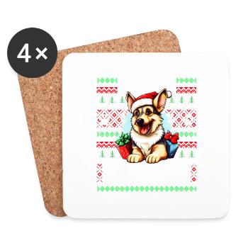Mignon Berger Allemand Chien Costume de Noël - Merry - Dessous de verre (lot de 4) - blanc - Devant