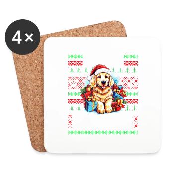 Funny Golden Retriever Dog Christmas Design - Merr - Coasters (set of 4) - white - Front